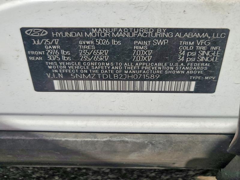 Aukcja sprzedaży 2018 Hyundai Santa Fe Sport, vin: 5NMZTDLB2JH071589, numer aukcji: 65372346