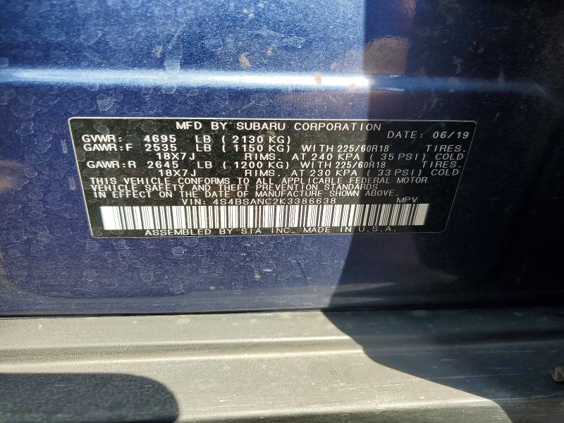 Продажа на аукционе авто 2019 Subaru Outback, vin: 4S4BSANC2K3386638, номер лота: 64339036