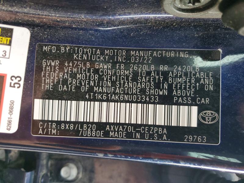Aukcja sprzedaży 2022 Toyota Camry, vin: 4T1K61AK6NU033433, numer aukcji: 64011806