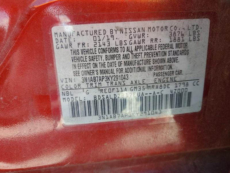 2019 Nissan Sentra მანქანა იყიდება აუქციონზე, vin: 3N1AB7AP3KY291043, აუქციონის ნომერი: 66249996