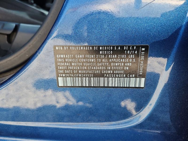 Auction sale of the 2015 Volkswagen Jetta, vin: 3VW2K7AJ3FM249530, lot number: 65868166