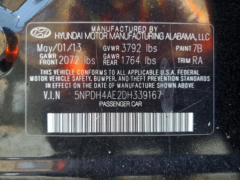 Auction sale of the 2013 Hyundai Elantra, vin: 5NPDH4AE2DH339167, lot number: 64942926