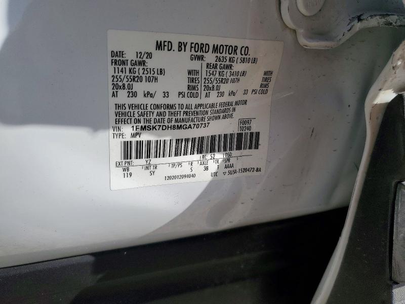 64518196 :رقم المزاد ، 1FMSK7DH8MGA70737 vin ، 2021 Ford Explorer مزاد بيع