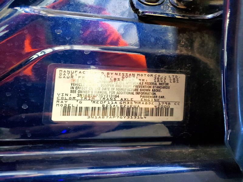 2016 Nissan Sentra მანქანა იყიდება აუქციონზე, vin: 3N1AB7AP7GY313164, აუქციონის ნომერი: 64970636