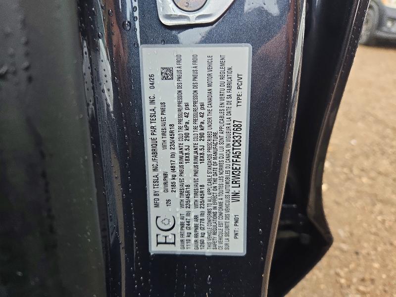 66365836 :رقم المزاد ، LRW3E7FA5TC837687 vin ، 2026 Tesla Model 3 مزاد بيع