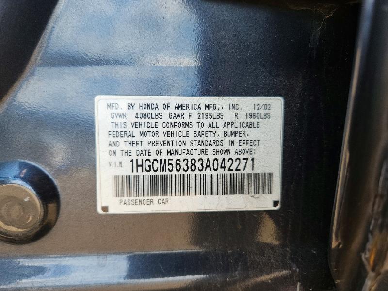 2003 Honda Accord მანქანა იყიდება აუქციონზე, vin: 1HGCM56383A042271, აუქციონის ნომერი: 64610386