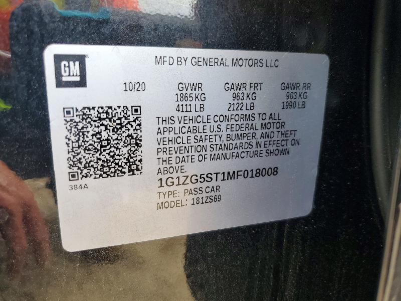 63301816 :رقم المزاد ، 1G1ZG5ST1MF018008 vin ، 2021 Chevrolet Malibu مزاد بيع