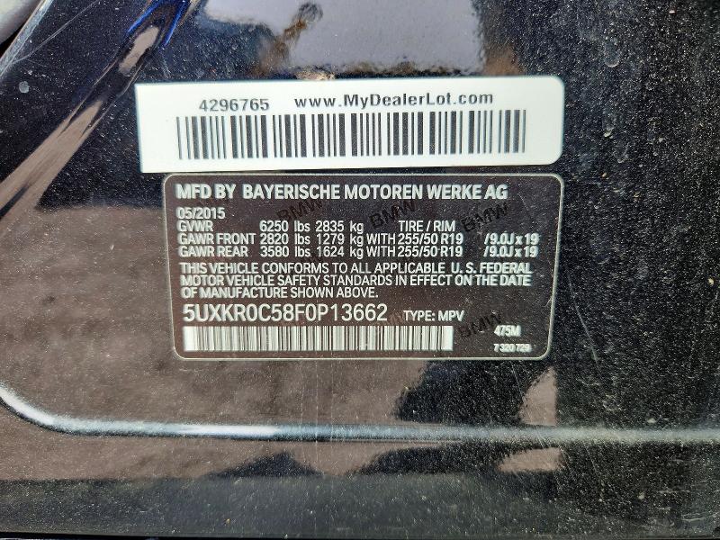 63528626 :رقم المزاد ، 5UXKR0C58F0P13662 vin ، 2015 Bmw X5 مزاد بيع