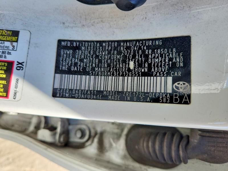 Продажа на аукционе авто 2014 Toyota Corolla, vin: 5YFBURHE9EP126551, номер лота: 64192086