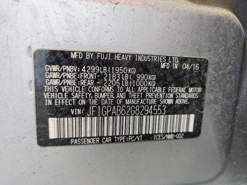2016 Subaru Impreza მანქანა იყიდება აუქციონზე, vin: JF1GPAB62G8294553, აუქციონის ნომერი: 66558896