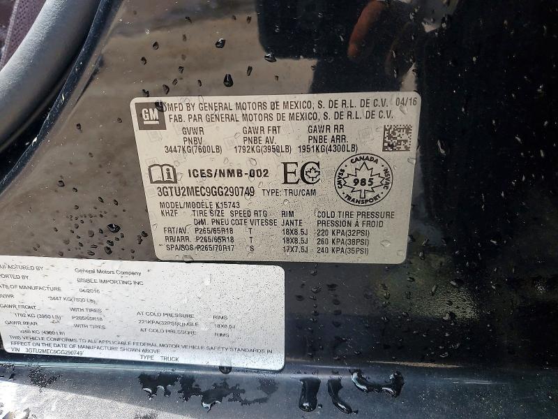 Aukcja sprzedaży 2016 Gmc Sierra, vin: 3GTU2MEC9GG290749, numer aukcji: 64569976