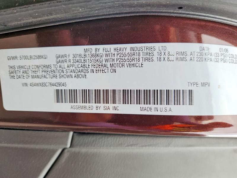 2006 Subaru B9 Tribeca მანქანა იყიდება აუქციონზე, vin: 4S4WX83C764429045, აუქციონის ნომერი: 64468116