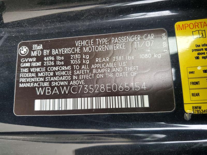 Aukcja sprzedaży 2008 Bmw 335, vin: WBAWC73528E065154, numer aukcji: 66287646