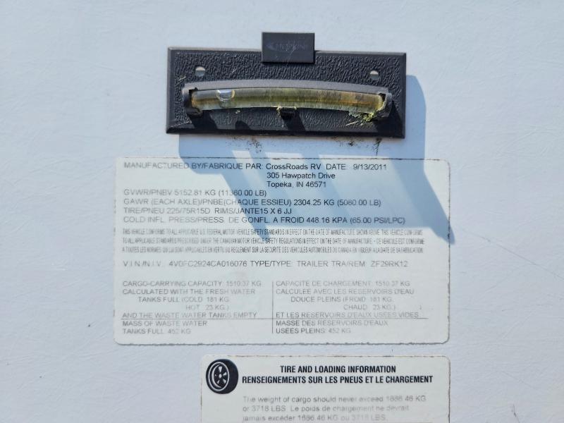 2012 Cross Roads Recreational Vehicle (rv) მანქანა იყიდება აუქციონზე, vin: 4V0FC2924CA016076, აუქციონის ნომერი: 62824186