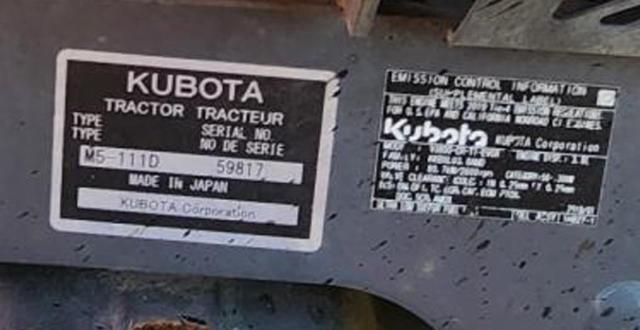 Продаж на аукціоні авто 2019 Kubota M5-111d, vin: 59817, номер лоту: 65556956