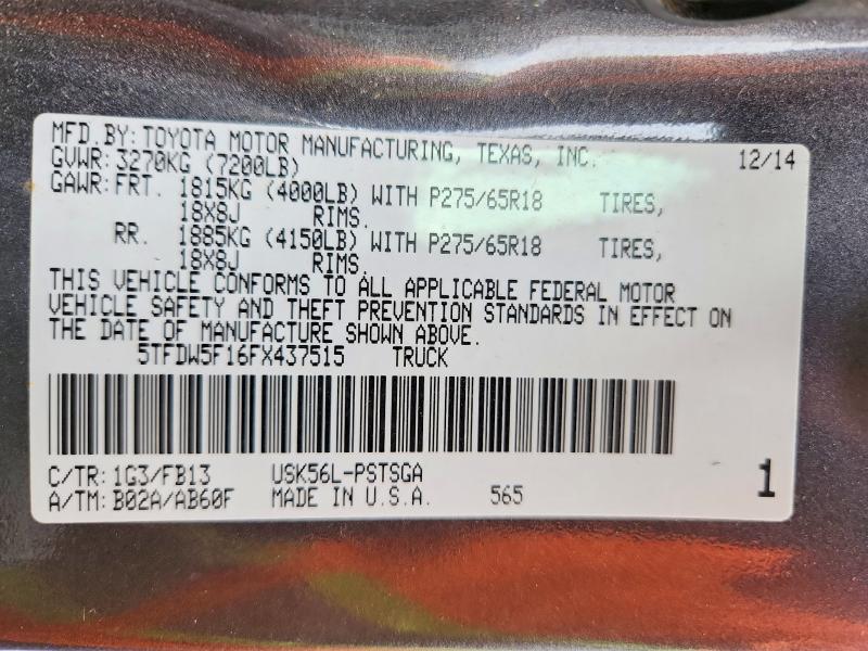 63929026 :رقم المزاد ، 5TFDW5F16FX437515 vin ، 2015 Toyota Tundra مزاد بيع