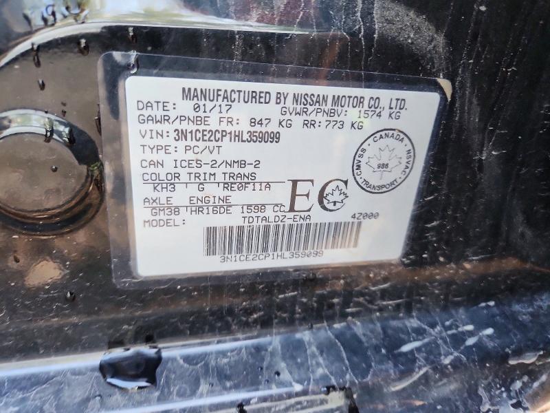 2017 Nissan Versa Note მანქანა იყიდება აუქციონზე, vin: 3N1CE2CP1HL359099, აუქციონის ნომერი: 65060176
