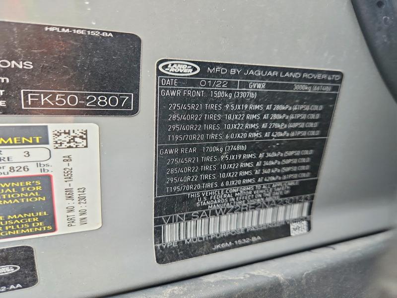 Aukcja sprzedaży 2022 Land Rover Range Rover Sport, vin: SALWZ2RE2NA230143, numer aukcji: 63850616