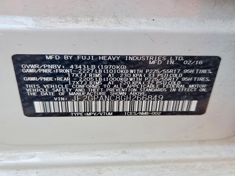 Aukcja sprzedaży 2016 Subaru Crosstrek, vin: JF2GPANC8GH266849, numer aukcji: 65730606
