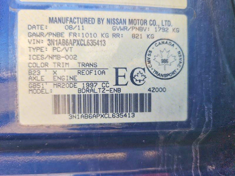 62424976 :رقم المزاد ، 3N1AB6APXCL635413 vin ، 2012 Nissan Sentra مزاد بيع