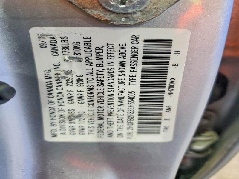 2014 Honda Civic მანქანა იყიდება აუქციონზე, vin: 2HGFB2F83EH554005, აუქციონის ნომერი: 65336526