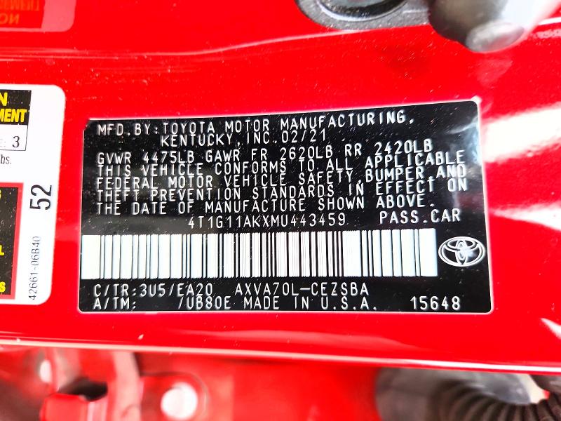 Продажа на аукционе авто 2021 Toyota Camry, vin: 4T1G11AKXMU443459, номер лота: 64777756