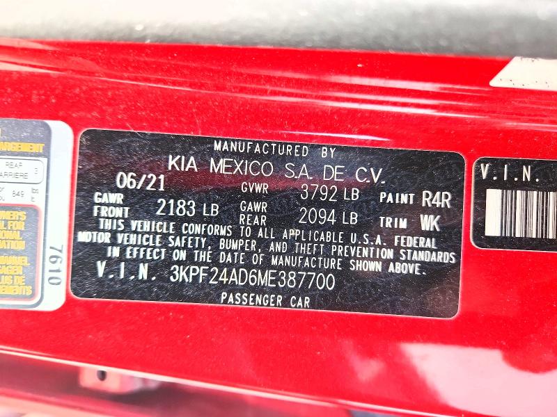 64085476 :رقم المزاد ، 3KPF24AD6ME387700 vin ، 2021 Kia Forte مزاد بيع
