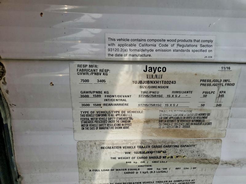Продажа на аукционе авто 2017 Jayco Jay Flight, vin: 1UJBJ0BNXH1T80243, номер лота: 64971626