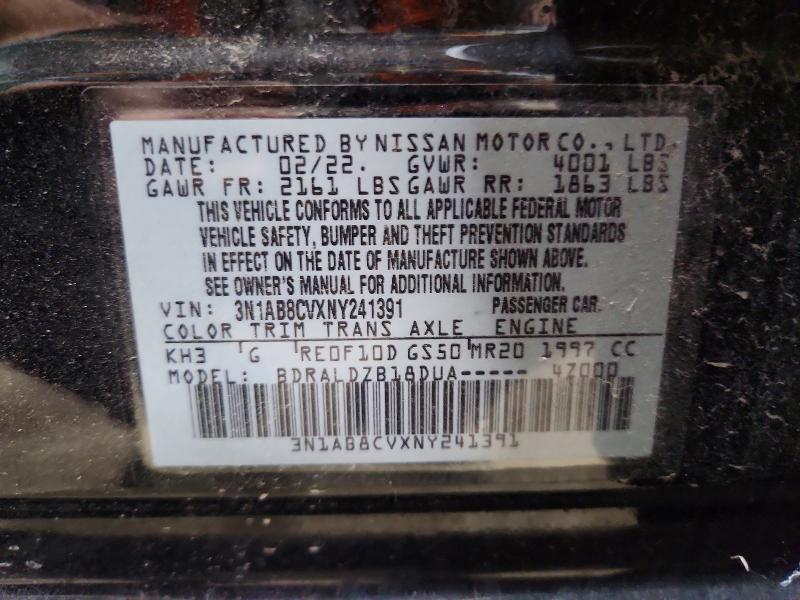 2022 Nissan Sentra მანქანა იყიდება აუქციონზე, vin: 3N1AB8CVXNY241391, აუქციონის ნომერი: 64097096