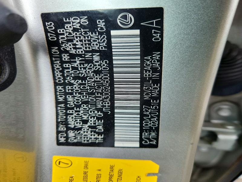 64362786 :رقم المزاد ، JTHBA30G245001095 vin ، 2004 Lexus Es مزاد بيع