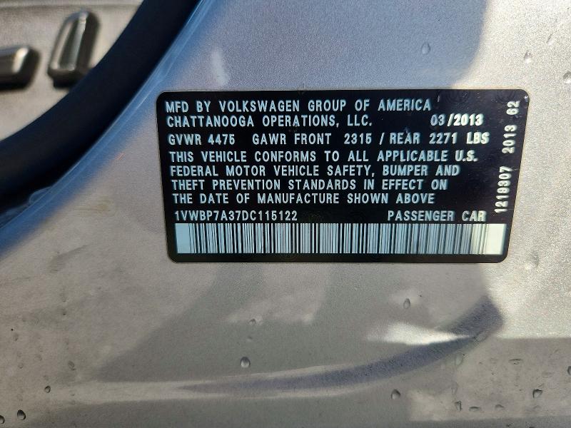 Продаж на аукціоні авто 2013 Volkswagen Passat, vin: 1VWBP7A37DC115122, номер лоту: 64450276