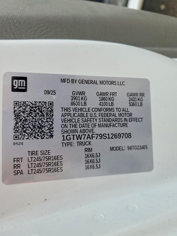 63245596 :رقم المزاد ، 1GTW7AF79S1269708 vin ، 2025 Gmc Savana مزاد بيع