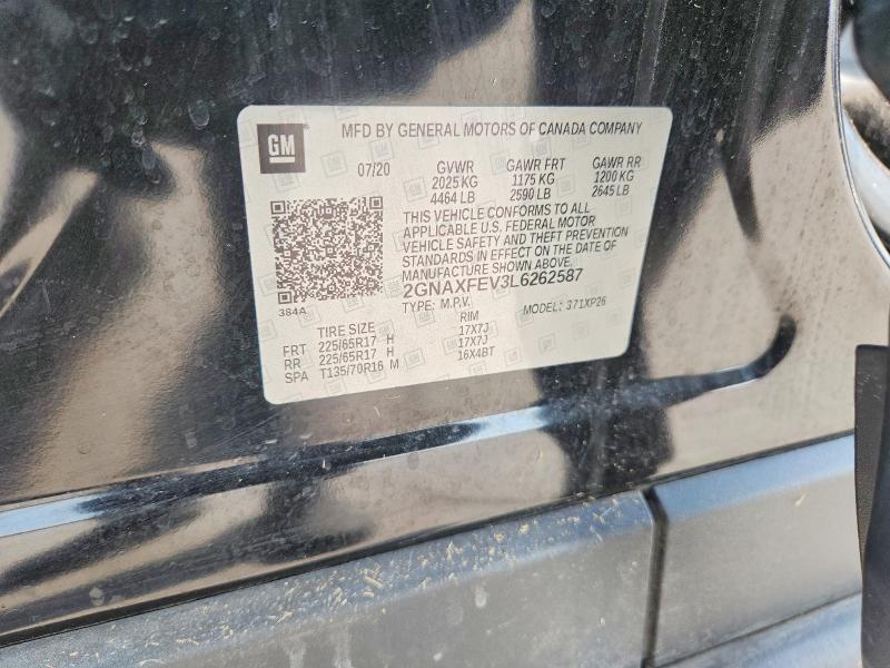 2020 Chevrolet Equinox მანქანა იყიდება აუქციონზე, vin: 2GNAXFEV3L6262587, აუქციონის ნომერი: 63990136