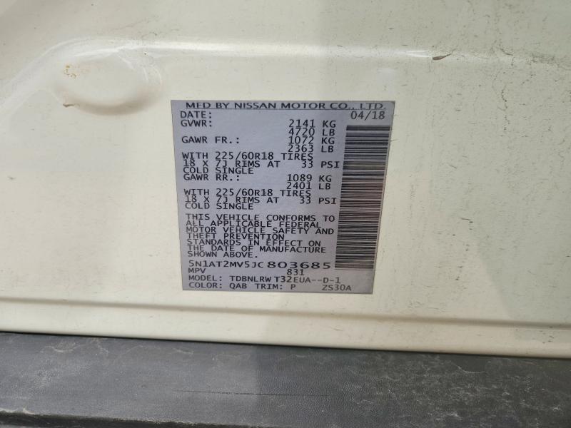 2018 Nissan Rogue მანქანა იყიდება აუქციონზე, vin: 5N1AT2MV5JC803685, აუქციონის ნომერი: 64830836