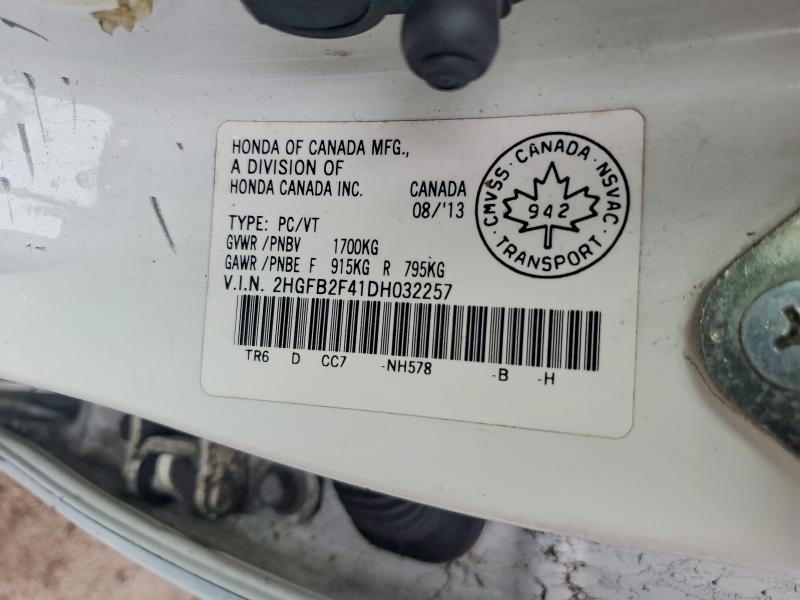 66893826 :رقم المزاد ، 2HGFB2F41DH032257 vin ، 2013 Honda Civic مزاد بيع