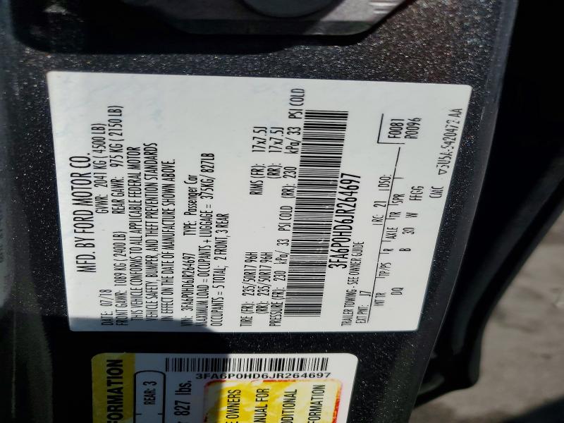 Aukcja sprzedaży 2018 Ford Fusion, vin: 3FA6P0HD6JR264697, numer aukcji: 64995746
