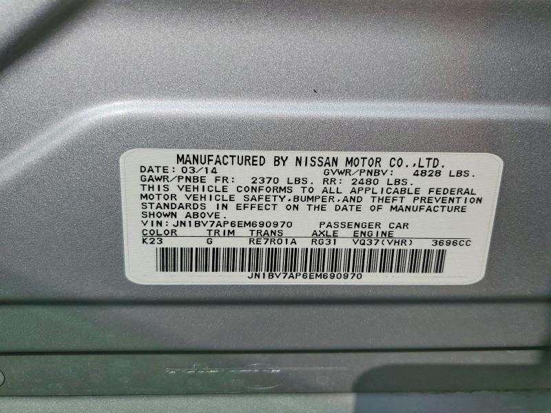 2014 Infiniti Q50 მანქანა იყიდება აუქციონზე, vin: JN1BV7AP6EM690970, აუქციონის ნომერი: 67146466
