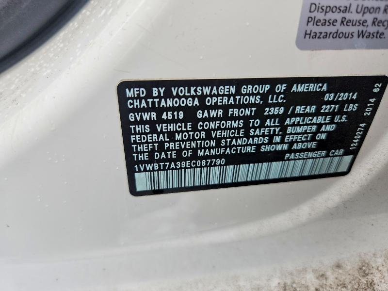 66012706 :رقم المزاد ، 1VWBT7A39EC087790 vin ، 2014 Volkswagen Passat مزاد بيع
