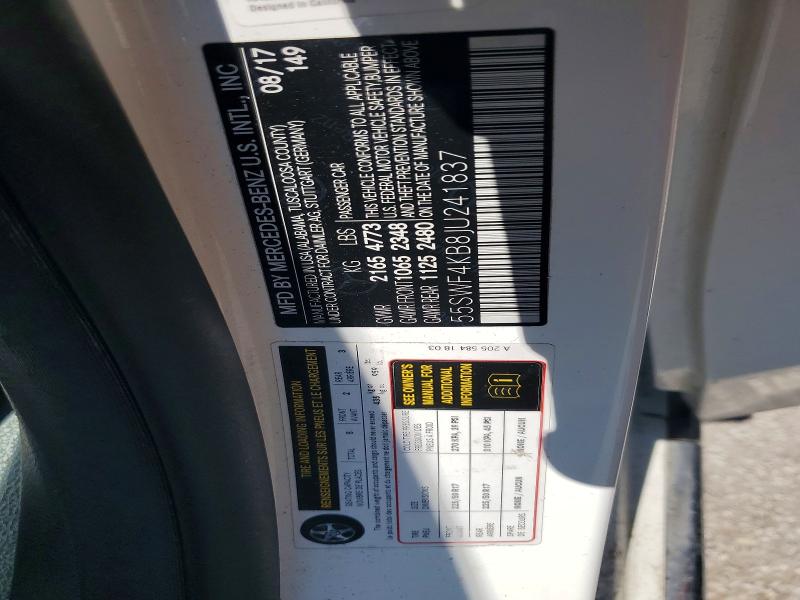 Aukcja sprzedaży 2018 Mercedes-benz C, vin: 55SWF4KB8JU241837, numer aukcji: 63595956