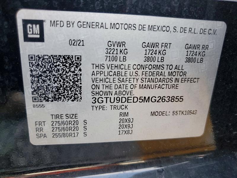 63721036 :رقم المزاد ، 3GTU9DED5MG263855 vin ، 2021 Gmc Sierra مزاد بيع