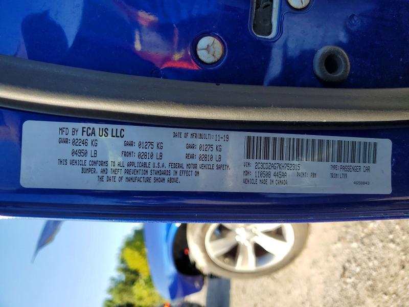 Aukcja sprzedaży 2019 Dodge Challenger, vin: 2C3CDZAG7KH752315, numer aukcji: 65916726