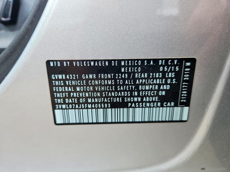 Aukcja sprzedaży 2015 Volkswagen Jetta, vin: 3VWL07AJ5FM405593, numer aukcji: 63382776