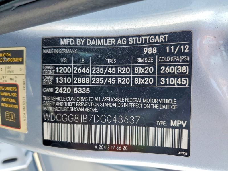 2013 Mercedes-benz Glk მანქანა იყიდება აუქციონზე, vin: WDCGG8JB7DG043637, აუქციონის ნომერი: 64514276