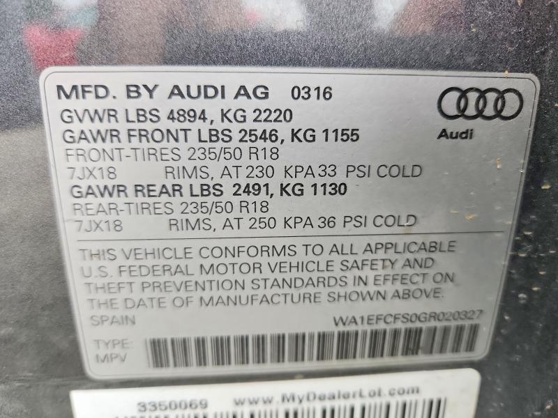 66076286 :رقم المزاد ، WA1EFCFS0GR020327 vin ، 2016 Audi Q3 مزاد بيع