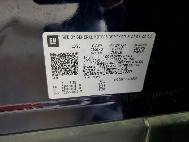 66041436 :رقم المزاد ، 3GNAXXEV8MS117280 vin ، 2021 Chevrolet Equinox مزاد بيع