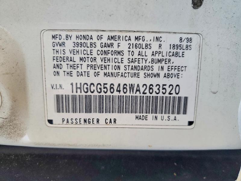 Aukcja sprzedaży 1998 Honda Accord, vin: 1HGCG5646WA263520, numer aukcji: 67110796