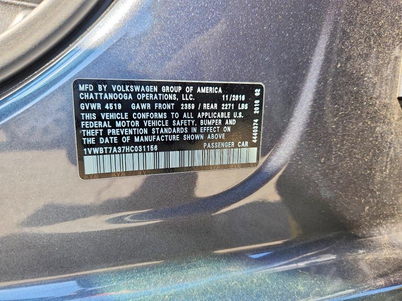 Продажа на аукционе авто 2017 Volkswagen Passat, vin: 1VWBT7A37HC031156, номер лота: 65200916