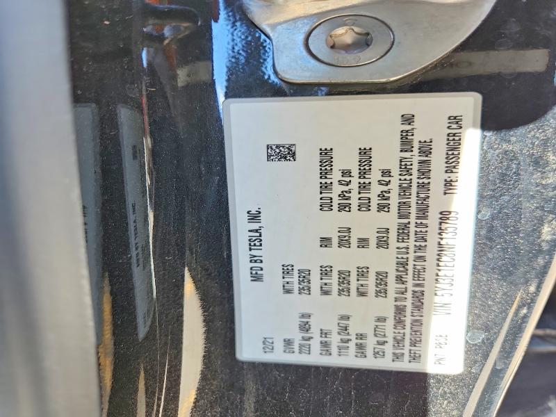 2022 Tesla Mdl 3 მანქანა იყიდება აუქციონზე, vin: 5YJ3E1EC8NF135789, აუქციონის ნომერი: 64932916