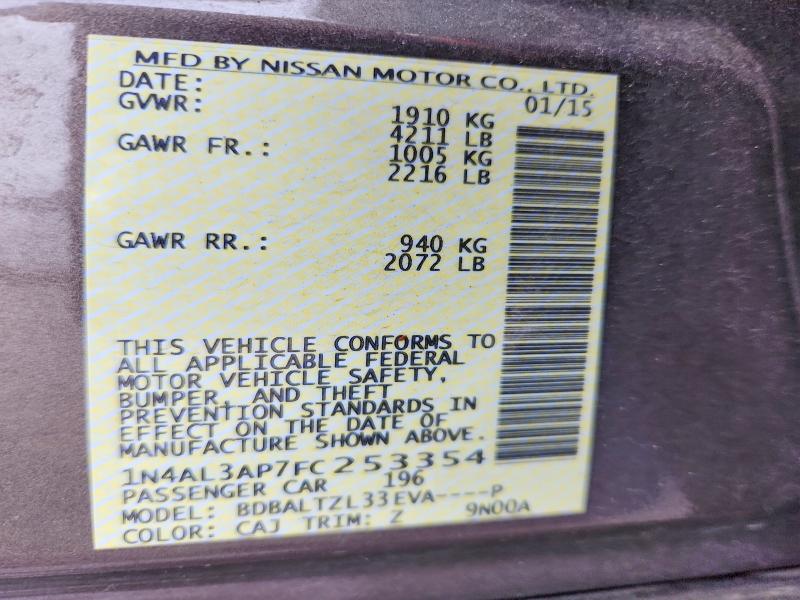 Aukcja sprzedaży 2015 Nissan Altima, vin: 1N4AL3AP7FC253354, numer aukcji: 64428316