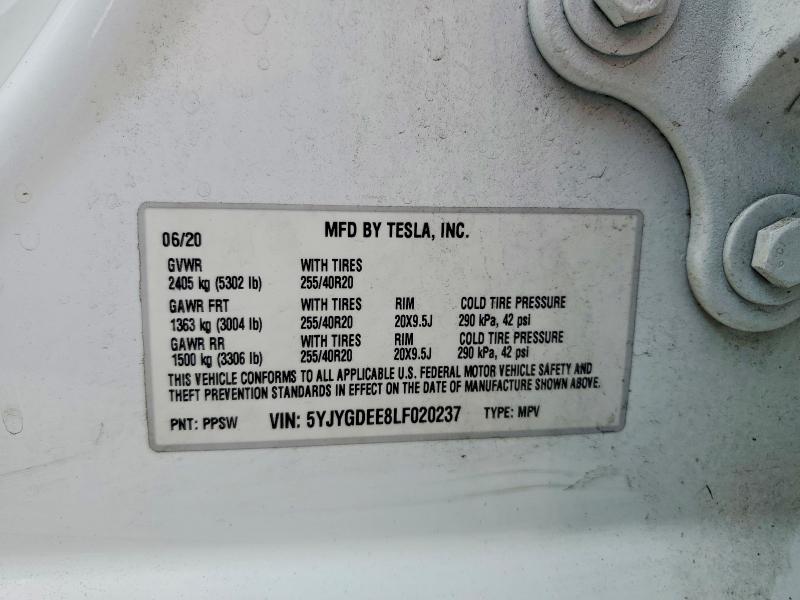 65055116 :رقم المزاد ، 5YJYGDEE8LF020237 vin ، 2020 Tesla Model Y مزاد بيع